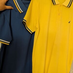 Nautica Men's Yellow and Blue Polo Shirt